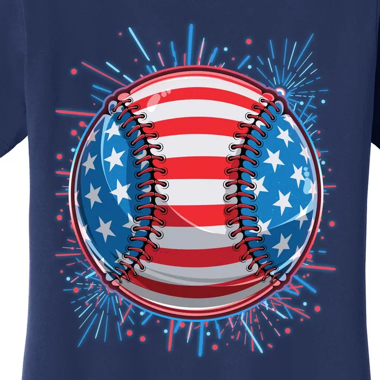 USA American Flag Firework Baseball Women's T-Shirt