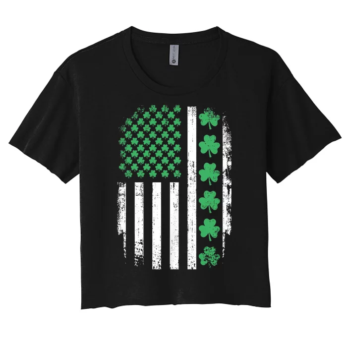 Us American Flag With Shamrocks For St Patricks Day Women's Crop Top Tee