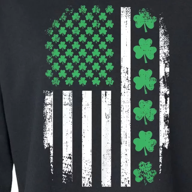 Us American Flag With Shamrocks For St Patricks Day Cropped Pullover Crew