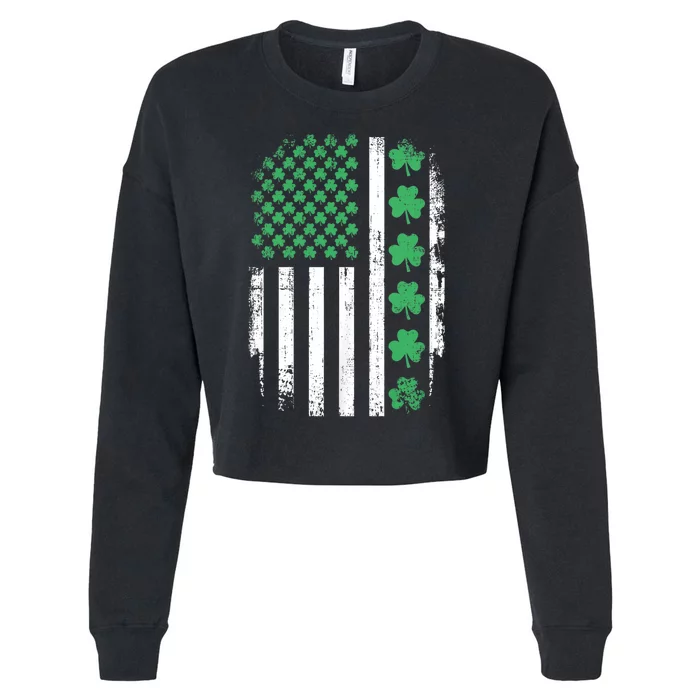 Us American Flag With Shamrocks For St Patricks Day Cropped Pullover Crew