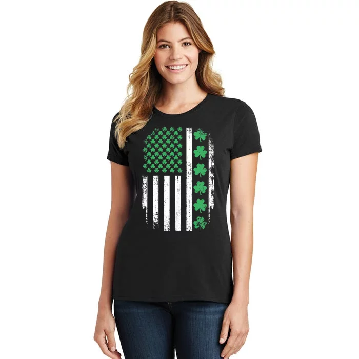 Us American Flag With Shamrocks For St Patricks Day Women's T-Shirt