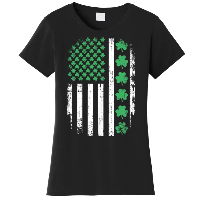 Us American Flag With Shamrocks For St Patricks Day Women's T-Shirt