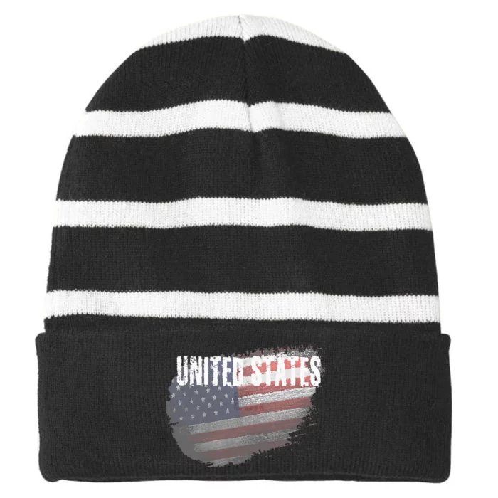 Usa American Flag Grunge Striped Beanie with Solid Band