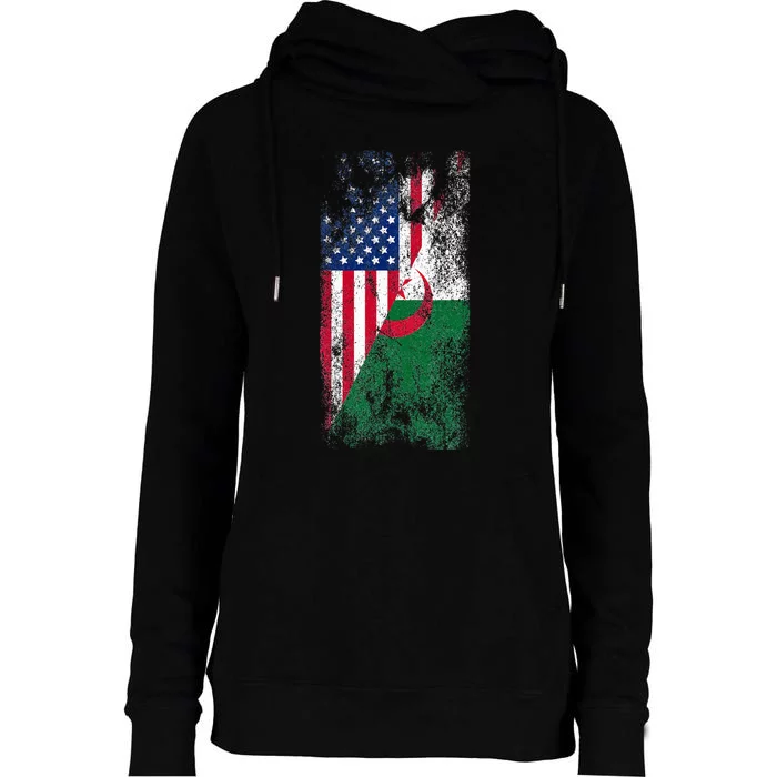 USA Algeria Flags United States of America Algerian Womens Funnel Neck Pullover Hood