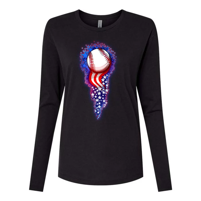 USA American Flag Baseball Star Comet Womens Cotton Relaxed Long Sleeve T-Shirt