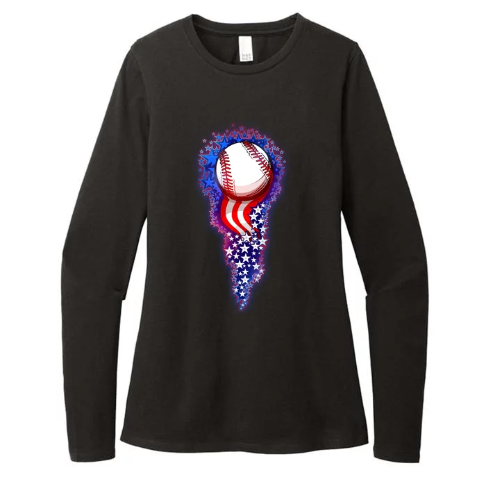 USA American Flag Baseball Star Comet Womens CVC Long Sleeve Shirt