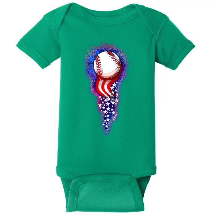 USA American Flag Baseball Star Comet Baby Bodysuit