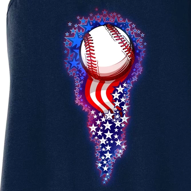 USA American Flag Baseball Star Comet Women's Racerback Tank