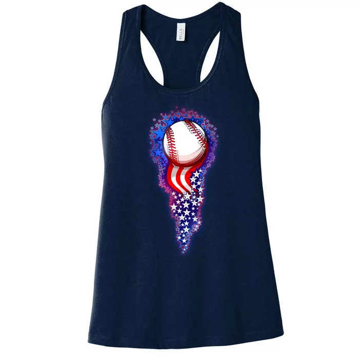 USA American Flag Baseball Star Comet Women's Racerback Tank