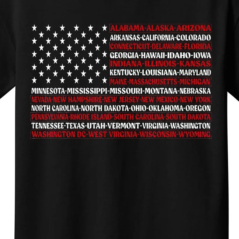 USA American Flag With States For  4th of July Kids T-Shirt