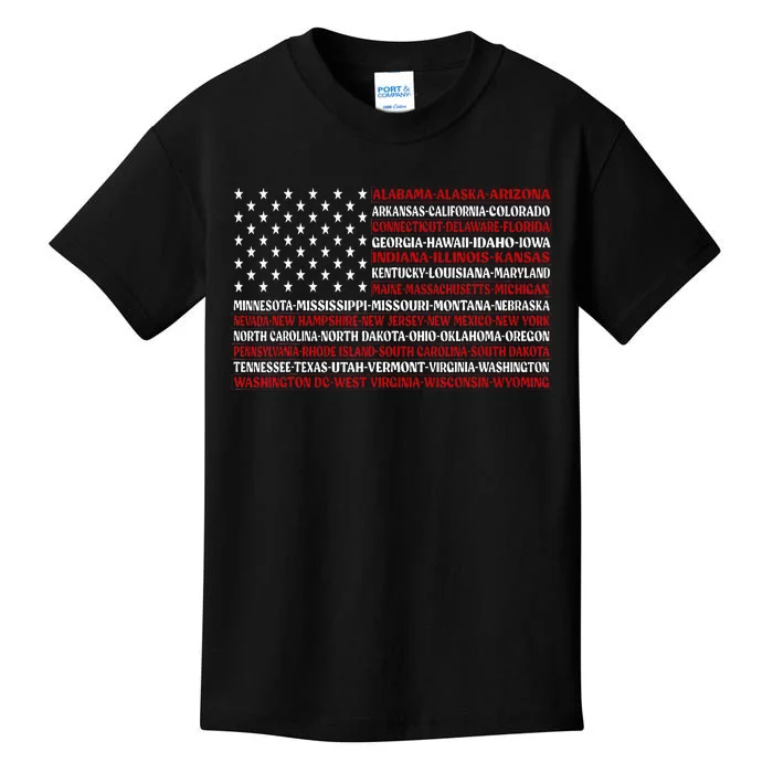 USA American Flag With States For  4th of July Kids T-Shirt