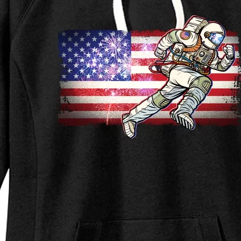 USA American Flag 4th Of July Fireworks Astronaut Women's Fleece Hoodie