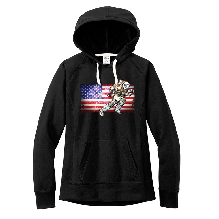 USA American Flag 4th Of July Fireworks Astronaut Women's Fleece Hoodie