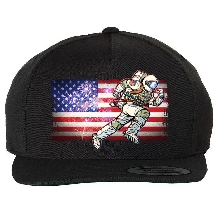 USA American Flag 4th Of July Fireworks Astronaut Wool Snapback Cap