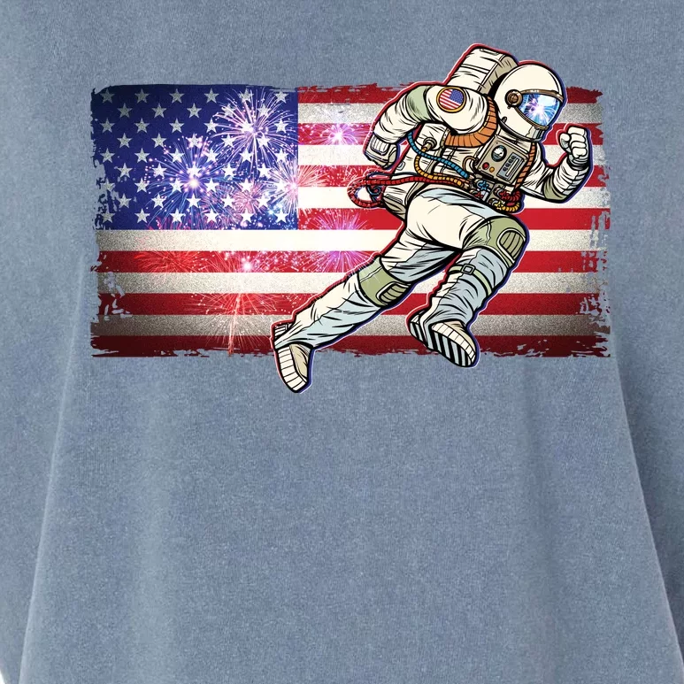 USA American Flag 4th Of July Fireworks Astronaut Garment-Dyed Women's Muscle Tee