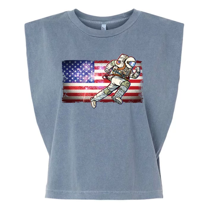 USA American Flag 4th Of July Fireworks Astronaut Garment-Dyed Women's Muscle Tee