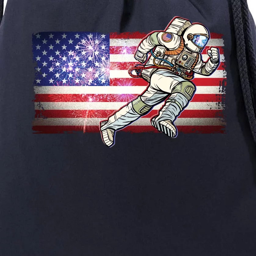 USA American Flag 4th Of July Fireworks Astronaut Drawstring Bag