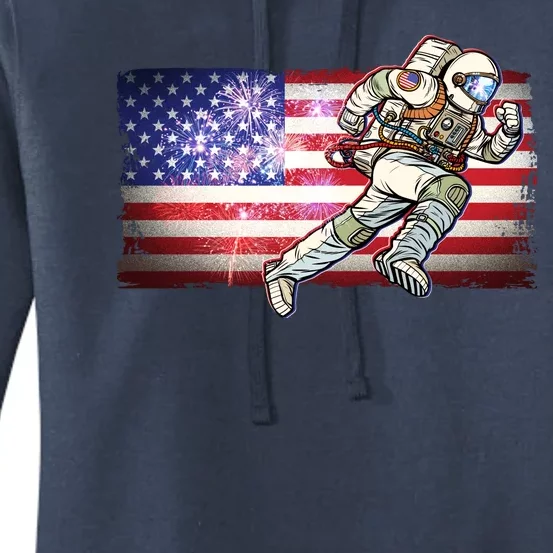 USA American Flag 4th Of July Fireworks Astronaut Women's Pullover Hoodie