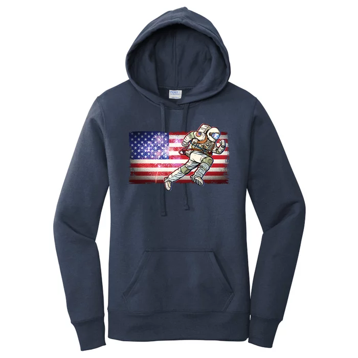 USA American Flag 4th Of July Fireworks Astronaut Women's Pullover Hoodie