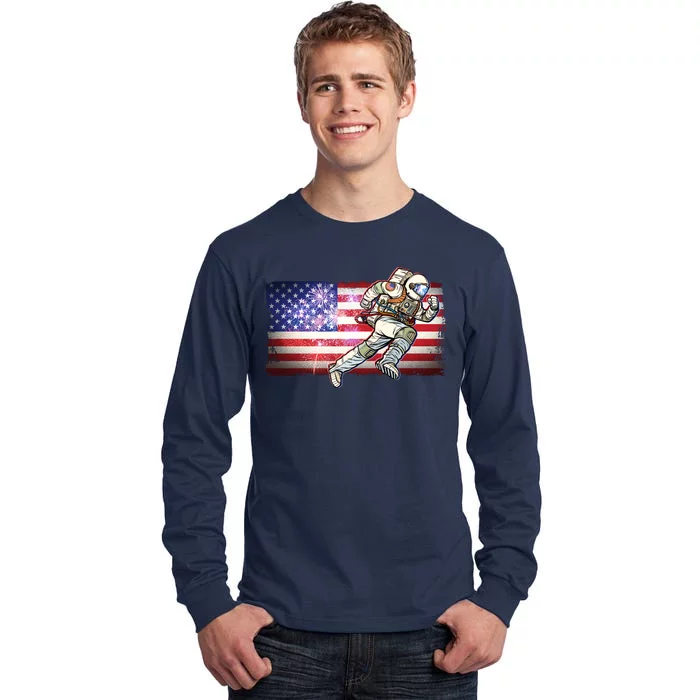 USA American Flag 4th Of July Fireworks Astronaut Tall Long Sleeve T-Shirt