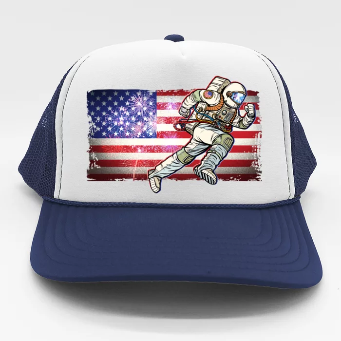 USA American Flag 4th Of July Fireworks Astronaut Trucker Hat