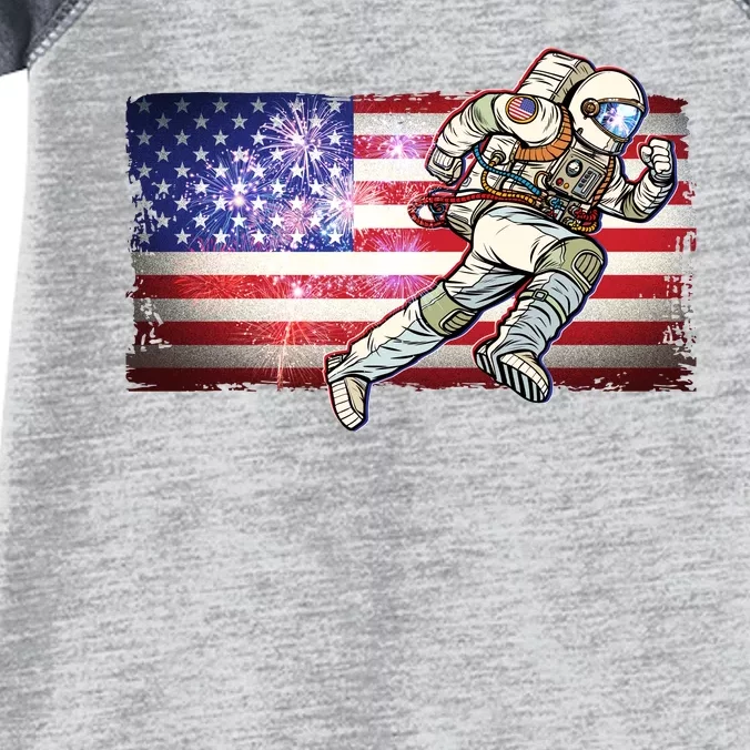 USA American Flag 4th Of July Fireworks Astronaut Infant Baby Jersey Bodysuit