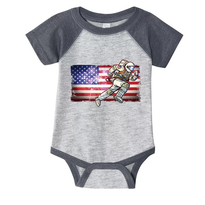 USA American Flag 4th Of July Fireworks Astronaut Infant Baby Jersey Bodysuit