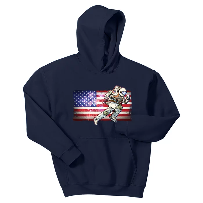 USA American Flag 4th Of July Fireworks Astronaut Kids Hoodie