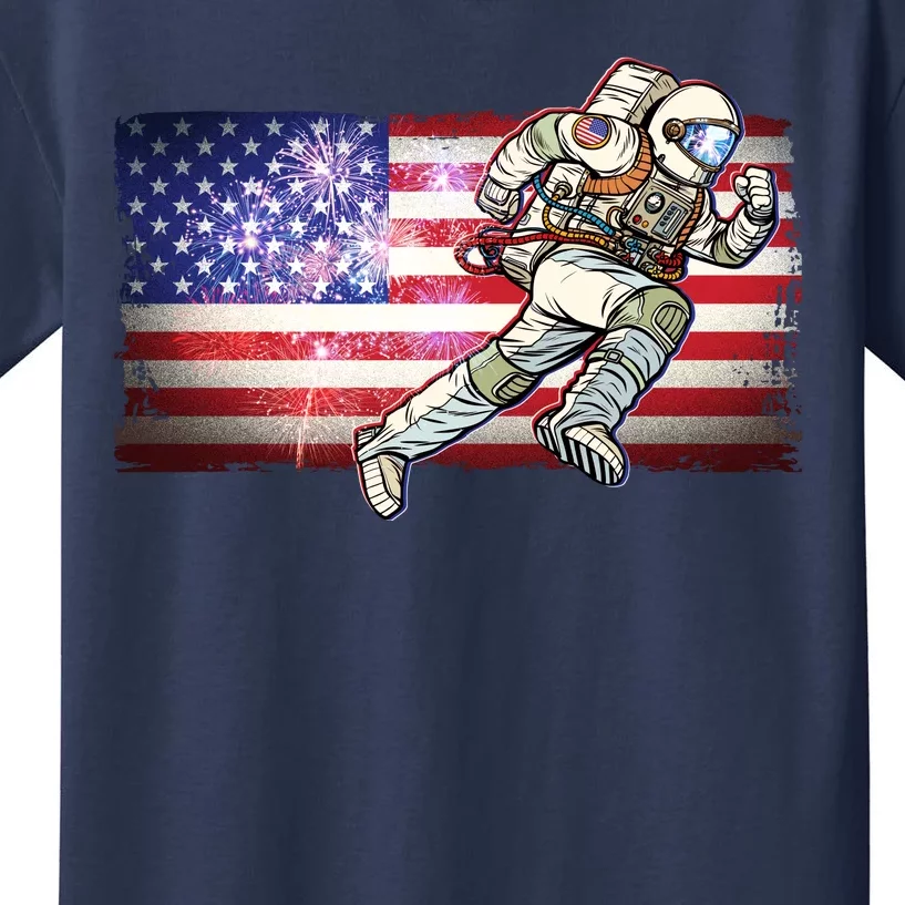 USA American Flag 4th Of July Fireworks Astronaut Kids T-Shirt