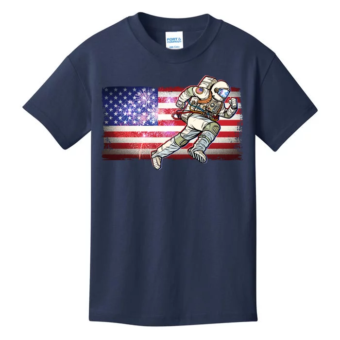 USA American Flag 4th Of July Fireworks Astronaut Kids T-Shirt