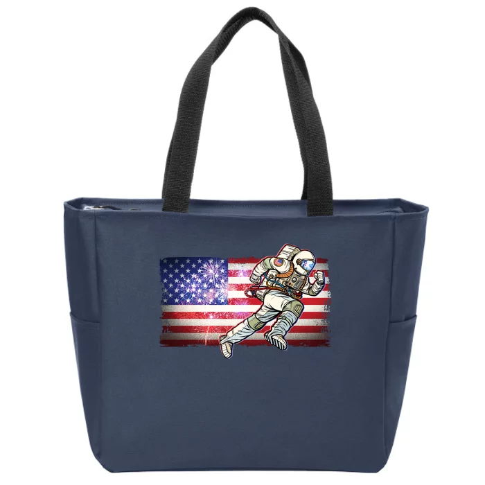 USA American Flag 4th Of July Fireworks Astronaut Zip Tote Bag