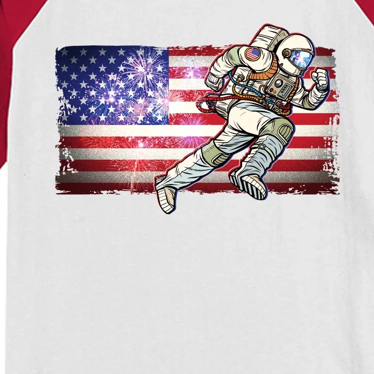 USA American Flag 4th Of July Fireworks Astronaut Kids Colorblock Raglan Jersey