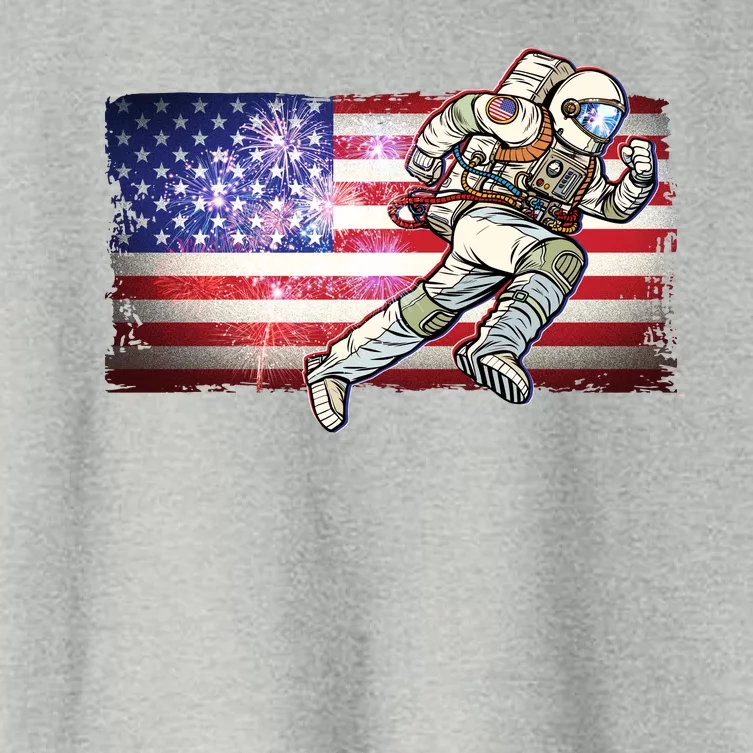 USA American Flag 4th Of July Fireworks Astronaut Women's Crop Top Tee