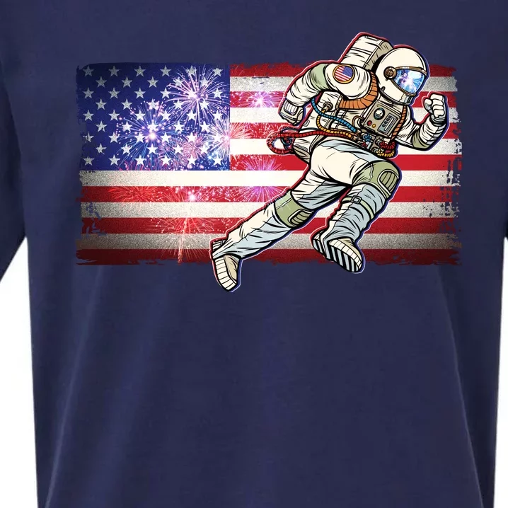 USA American Flag 4th Of July Fireworks Astronaut Sueded Cloud Jersey T-Shirt