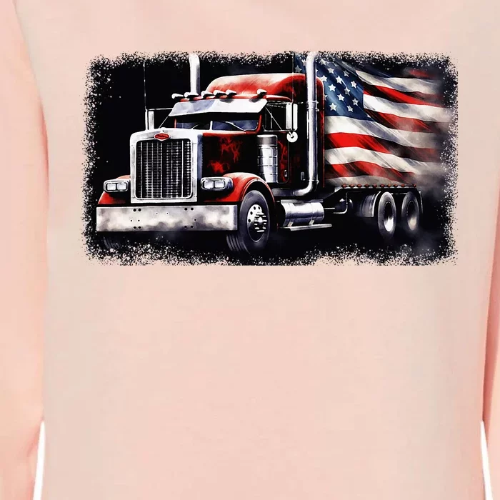 Us American Flag Semi Truck Driver Trucker Womens California Wash Sweatshirt