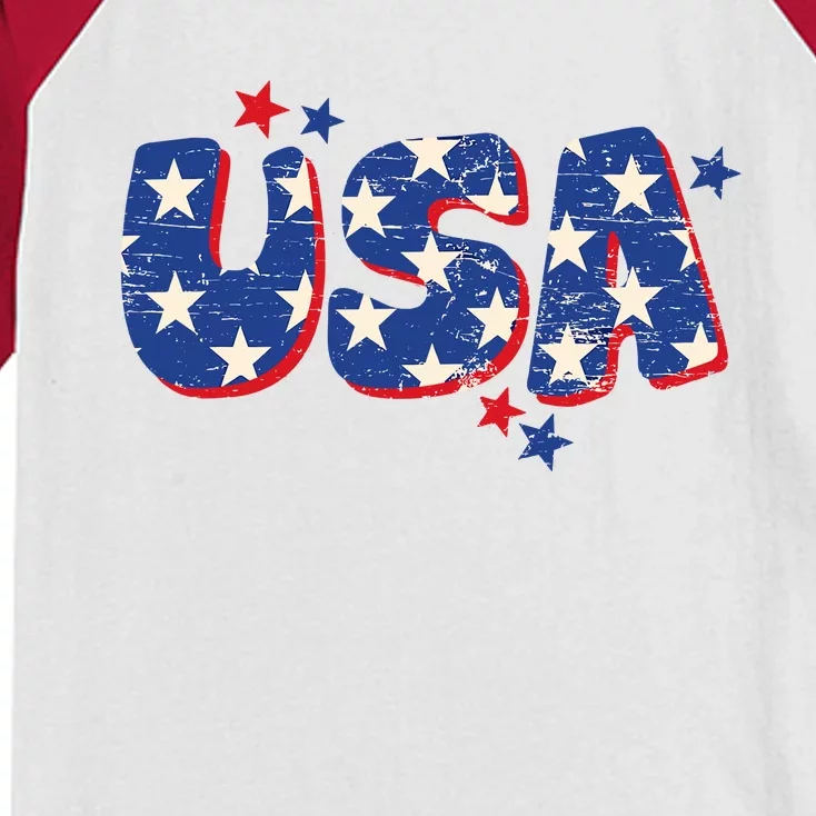 Usa American Flag 4th Of July Boy Girl Vintage Kids Colorblock Raglan Jersey