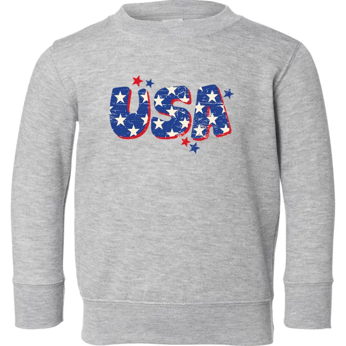 Usa American Flag 4th Of July Boy Girl Vintage Toddler Sweatshirt