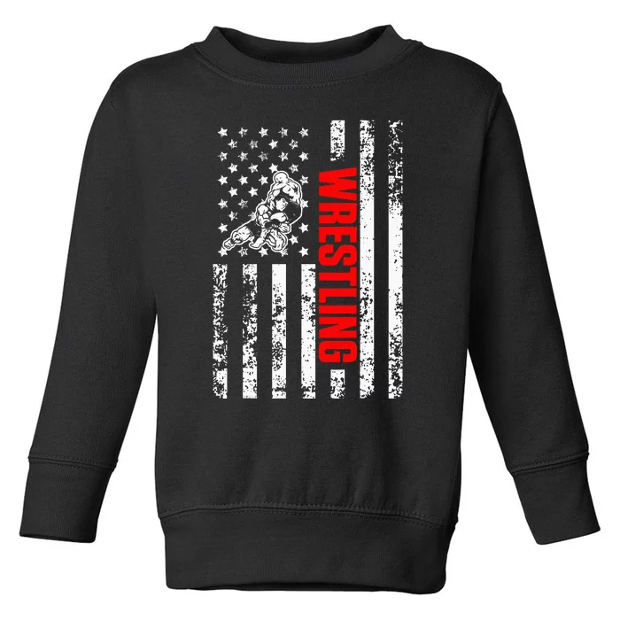 US American Flag Sports Patriotic Wrestling Toddler Sweatshirt