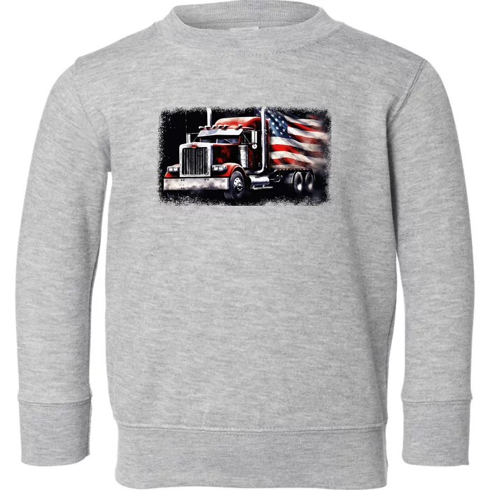 Us American Flag Semi Truck Driver Trucker Toddler Sweatshirt