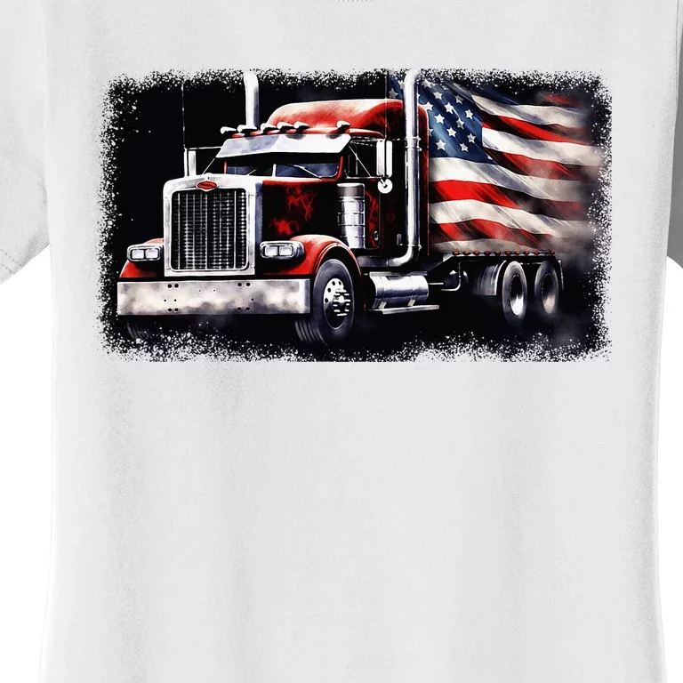 Us American Flag Semi Truck Driver Trucker Women's T-Shirt