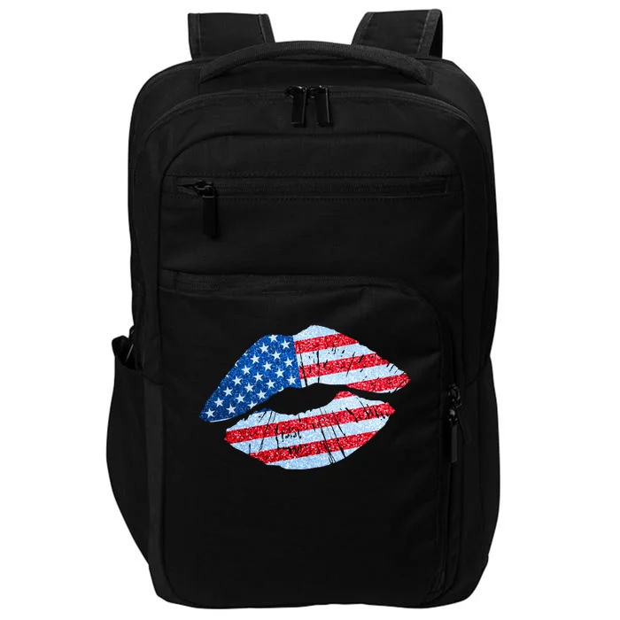 USA American Flag Sparkle Lip Makeup Impact Tech Backpack