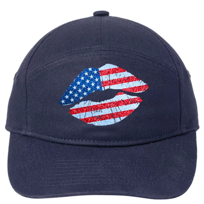 USA American Flag Sparkle Lip Makeup 7-Panel Snapback Hat