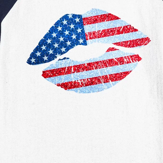 USA American Flag Sparkle Lip Makeup Baseball Sleeve Shirt