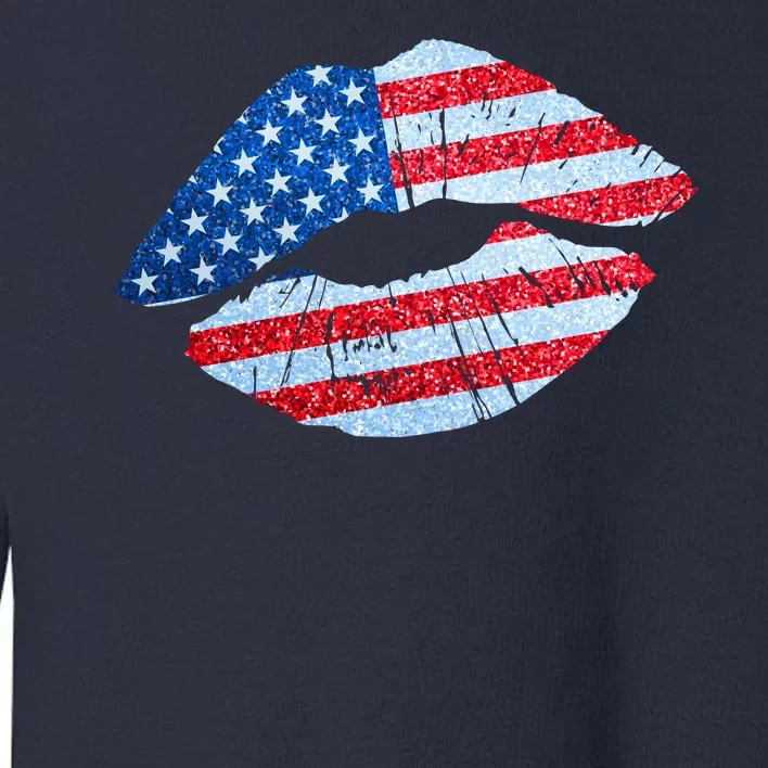 USA American Flag Sparkle Lip Makeup Toddler Sweatshirt