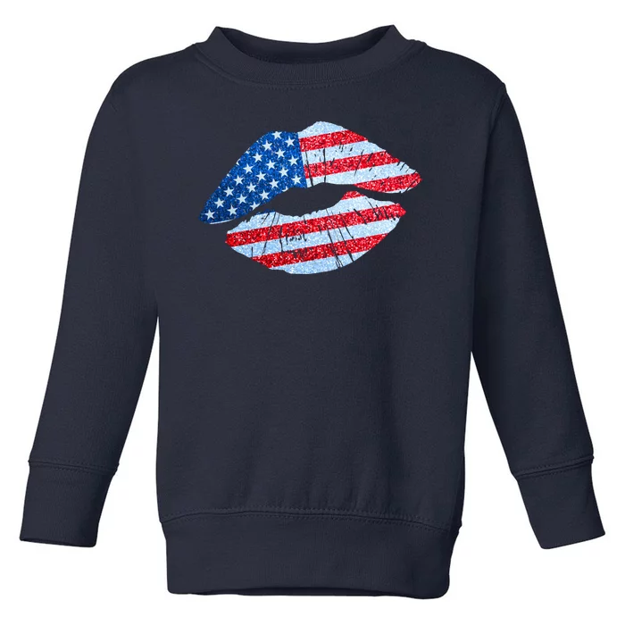 USA American Flag Sparkle Lip Makeup Toddler Sweatshirt