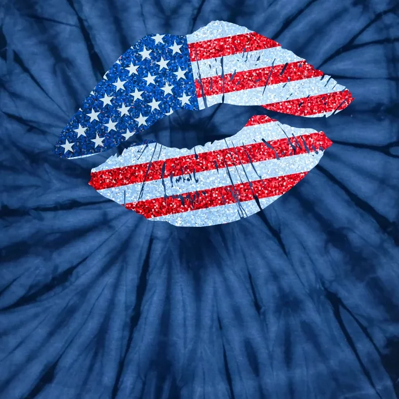 USA American Flag Sparkle Lip Makeup Tie-Dye T-Shirt