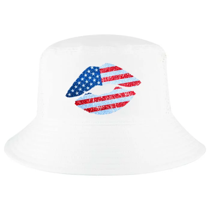 USA American Flag Sparkle Lip Makeup Cool Comfort Performance Bucket Hat