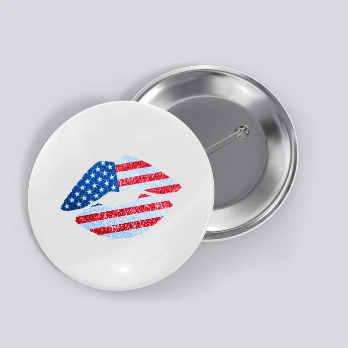 USA American Flag Sparkle Lip Makeup Button