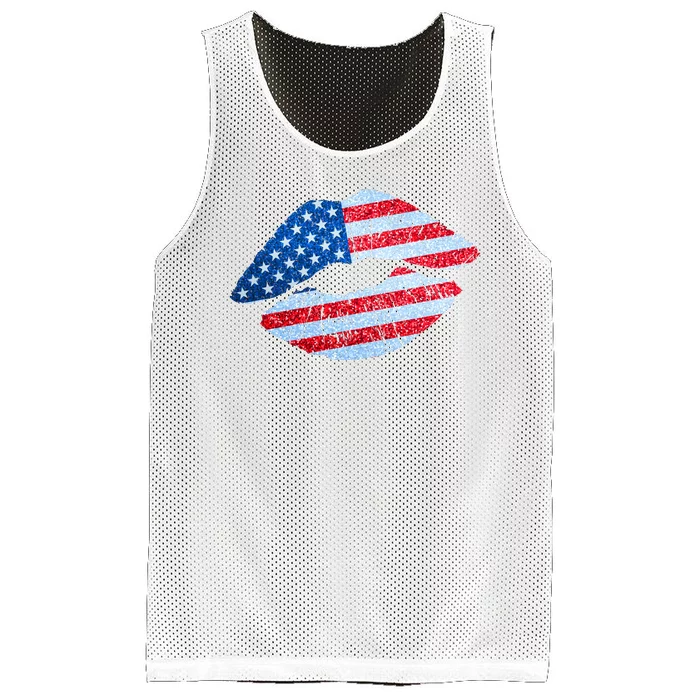 USA American Flag Sparkle Lip Makeup Mesh Reversible Basketball Jersey Tank