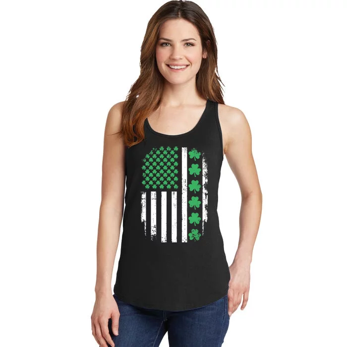 US American flag with shamrocks for St Patricks day Ladies Essential Tank